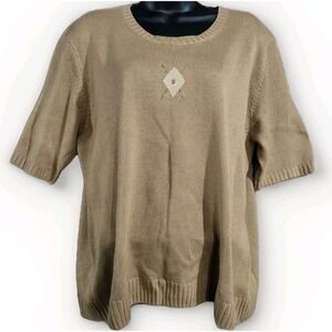 Vintage Silk Cashmere Blend Sweater Sz 16 Tan Quiet Luxury Old Money Knit Shirt